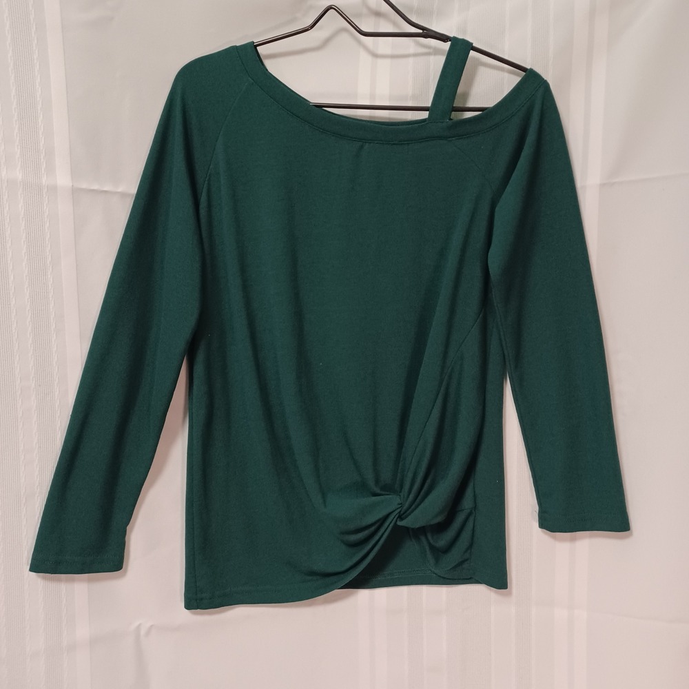 Leo Rosi Forest‎ Green Cold Shoulder Twist Front Long Sleeve Top Size S